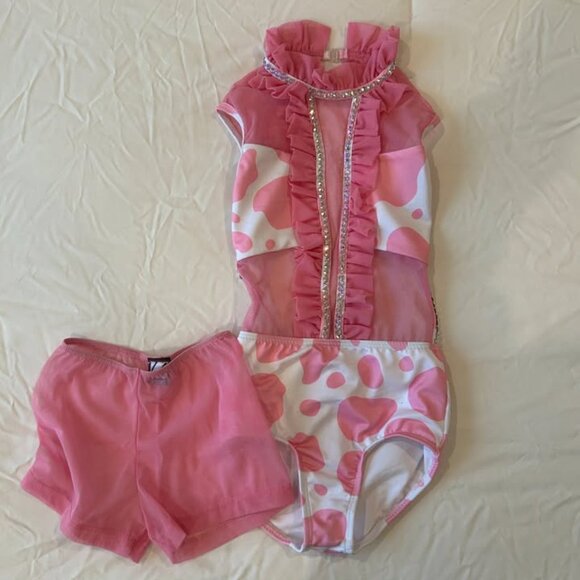 Custom LA Dance Designs Cow Print Leo and Mesh Shorts - Picture 2 of 3